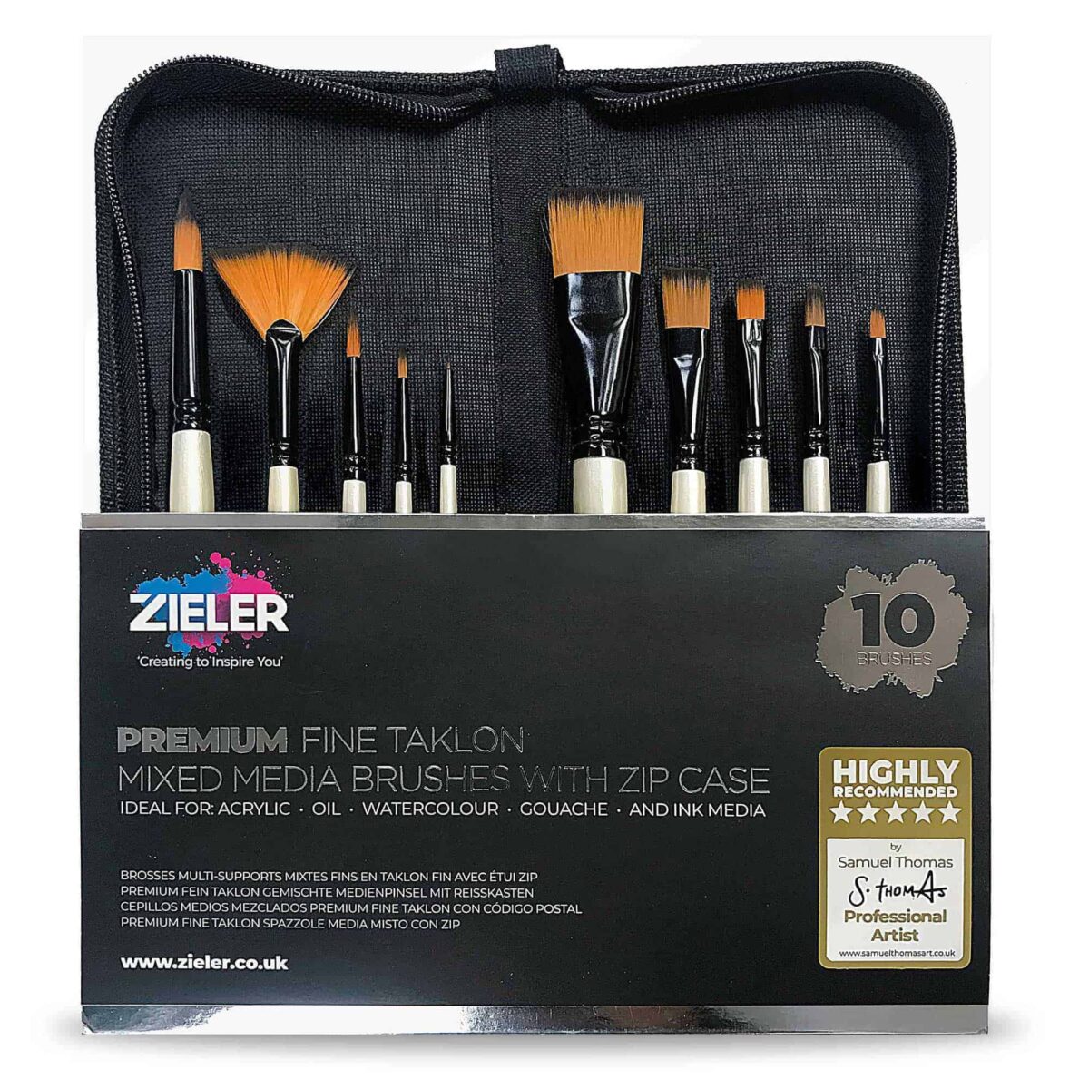 10 Premium Brushes In Zip Case Zieler - Zieler Art Supplies