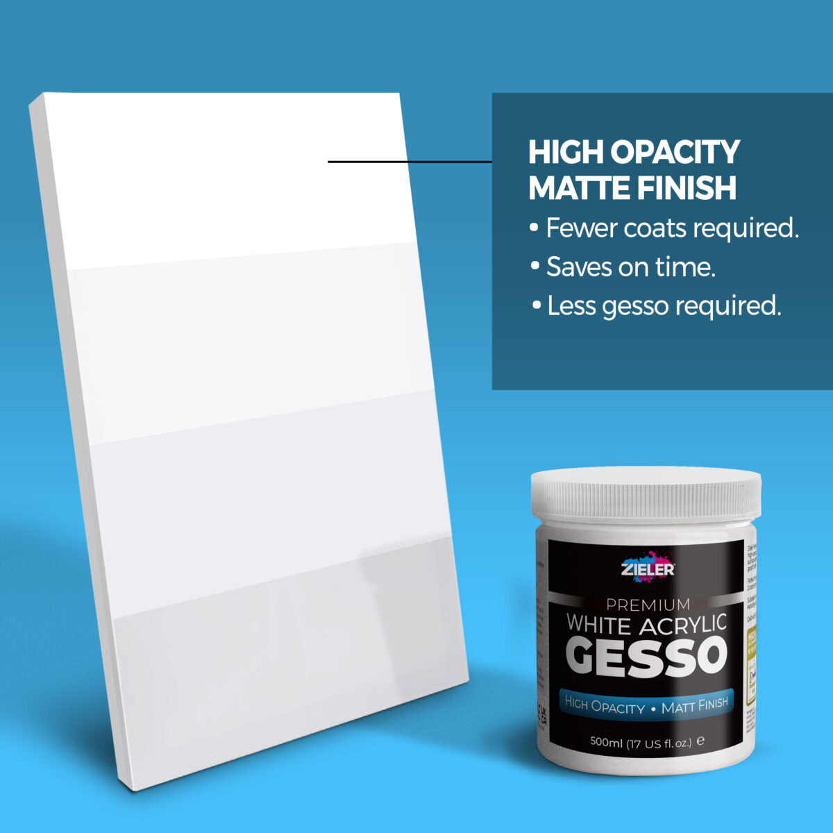 Premium White Acrylic Gesso | High Opacity | Matt Finish (500ml) - by Zieler | 09299418 - Image 2