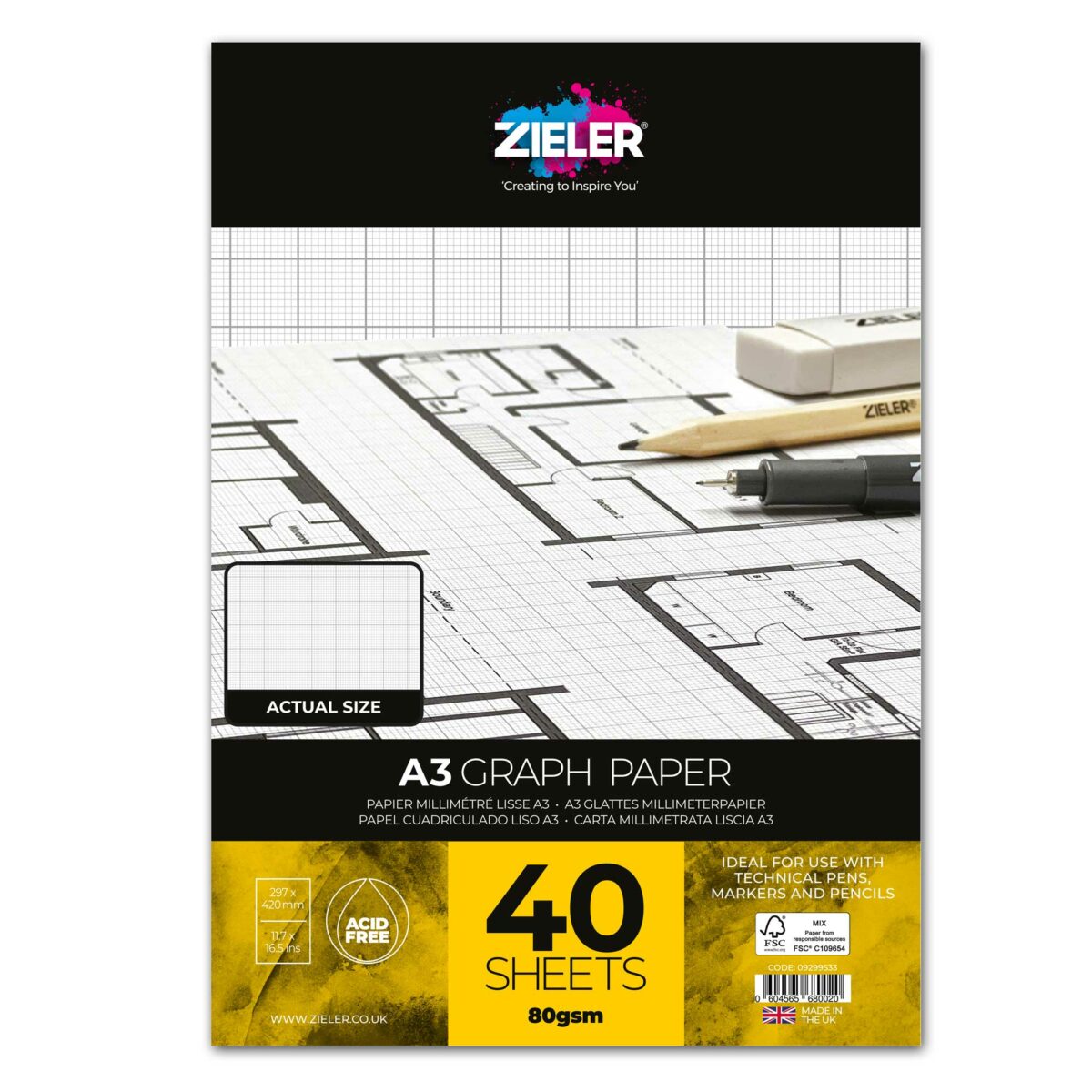 A3 Graph Paper Pad Zieler - Zieler Art Supplies
