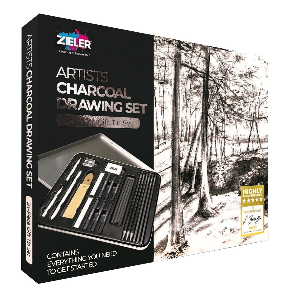 24 Piece Charcoal Drawing Gift Tin Set